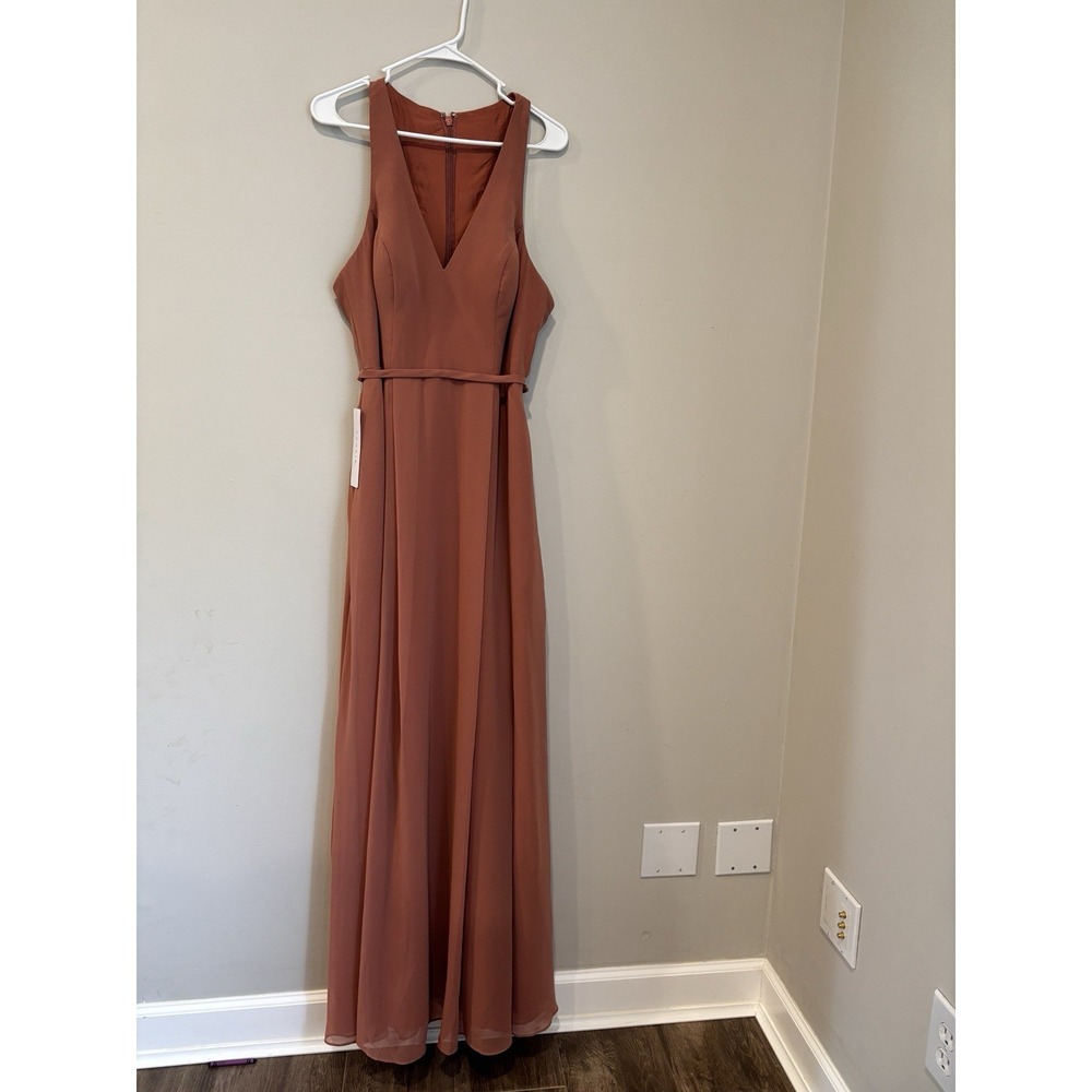 Azazie Mimi Women's Formal Maxi Dress With T Back Style In Cedar Rose Size 12
